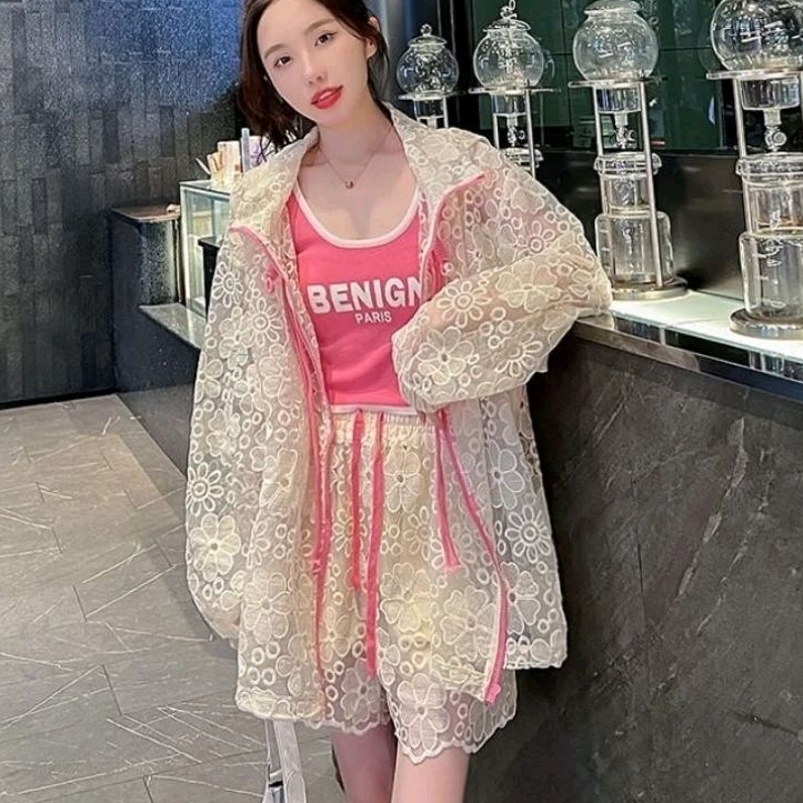 6072 Set2PCS Setelan ONESET JAKET DRAWSTRING LACE JACKET SET CELANA PENDEK HOTPANTS LACE BROKAT Kore