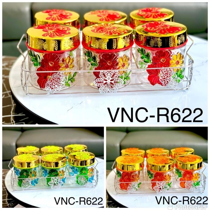TOPLES KACA SET-6 + RAK STAINLESS MOTIF BUNGA / TOPLES LEBARAN / TOPLES KUE / TOPLES KACA