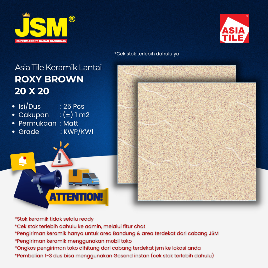 Asia Tile Keramik Lantai Kamar Mandi Roxy Brown Matt 20x20 - JSM Supermarket Bahan Bangunan