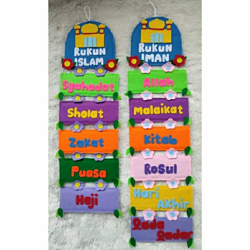 RUKUN ISLAM / RUKUN IMAN / 1 SET 2 PCS / DEKORASI SEKOLAH / DEKORASI RUMAH / KERAJIJAN KAIN FLANEL