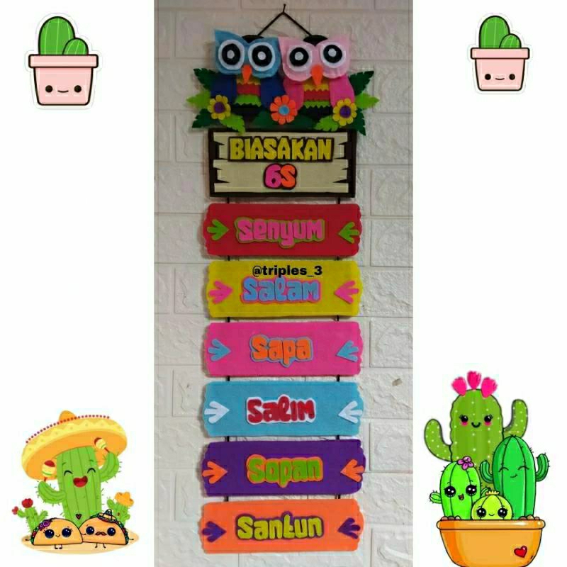 DEKORASI KELAS BUDAYAKAN 6S / HIASAN KELAS / EDUKASI ANAK / KERAJINAN KAIN FLANEL