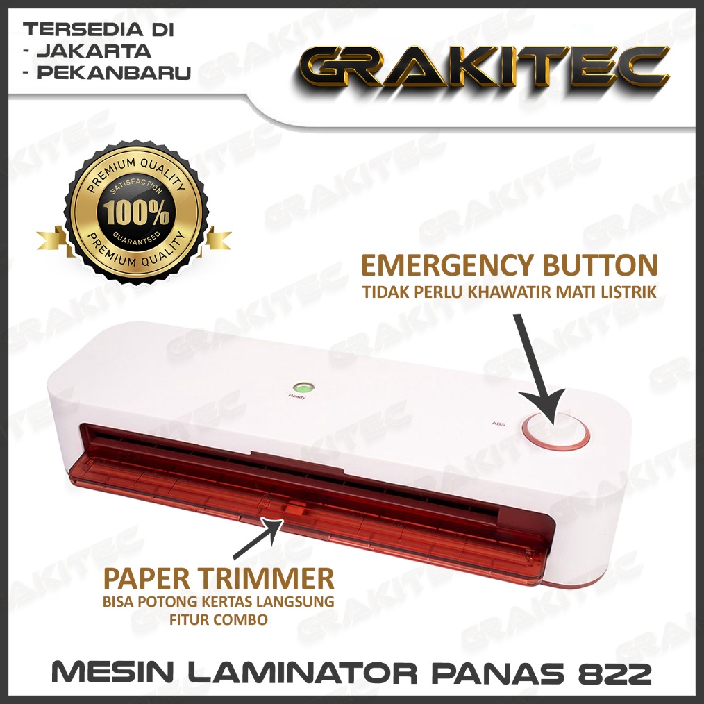 

12.12 SALE Mesin Laminating A4 / F4 ( 230 mm ) 822 Fitur Combo Laminating + Paper Trimmer + Emergency Button 