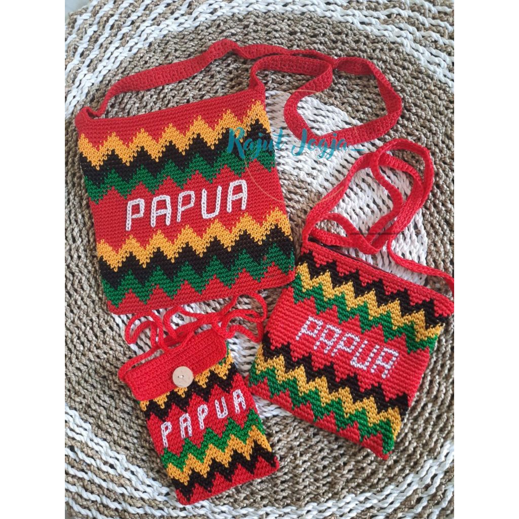 Tas Papua , tas rajut , noken Papua, Tas selempang, Tas selempang papua, Tas untuk oleh oleh, Tas un