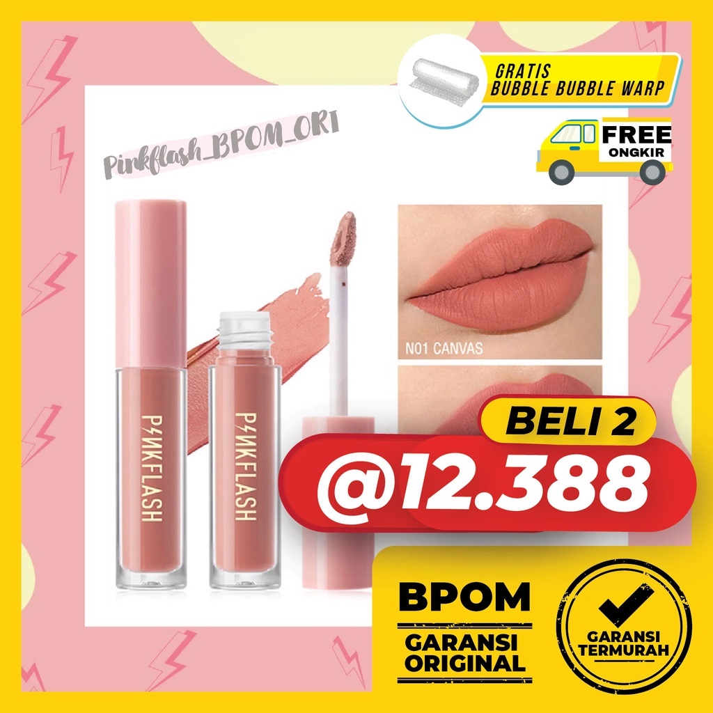 PINKFLASH Lip Matte Waterproof Lipstik Lembut Tahan Lama Pinkflash LipMatte Pinkflash Lip Cream Pink