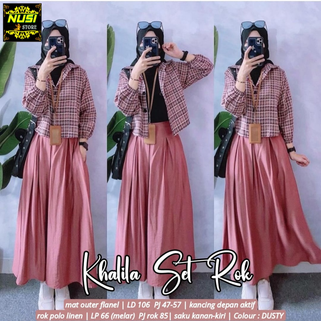 khalila set oneset 2in1 setelan stelan set 1set rok size l xl ld 106  atasan outer flanel casual mot