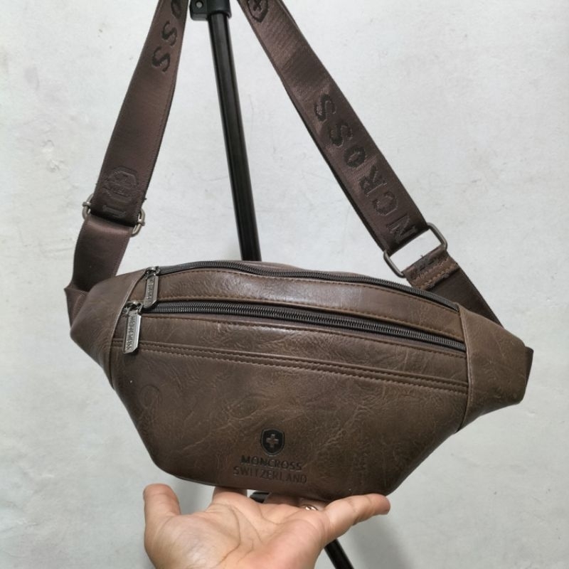 Tas pinggang WB cowok bahan kulit coklat