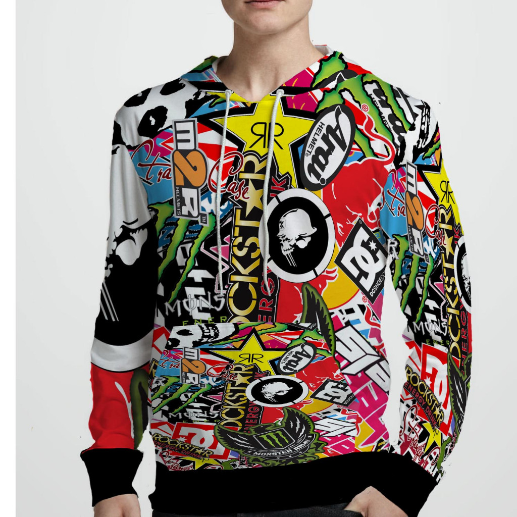 Jaket Hoodie Fullprint Metal Mulisha Rockstars Bahan Polyester Jersey