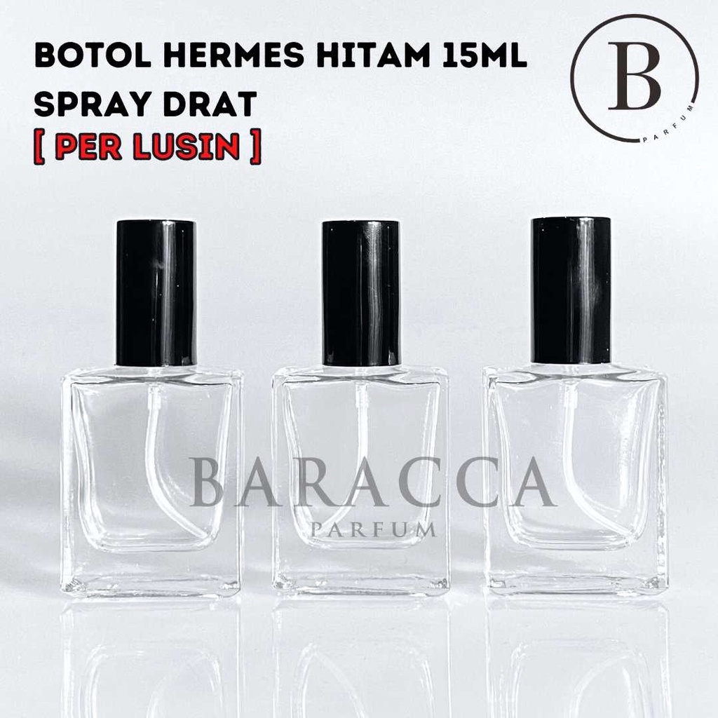 Terlaris Botol Parfum Hermes 15ML Drat Tutup Hitam - Botol Parfum Kosong Hermes - Botol Parfum Kaca 