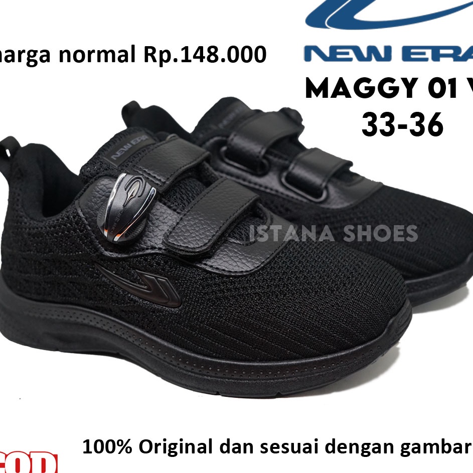 ZLLG9482 (V44859) Sepatu Sekolah Anak Laki Laki Perempuan NEW ERA MAGGY MAGNET Full Hitam Perekat Se
