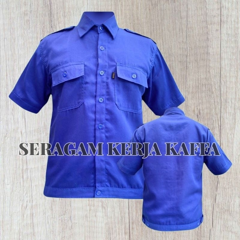 Seragam Kasual Polos Seragam Kerja seragam Lengan pendek biru BCA Kemeja Premium Lapangan
