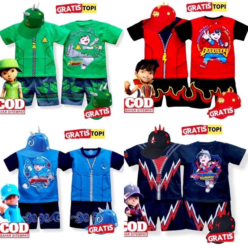 SETELAN ANAK BOBOIBOY HALILINTAR/GEMPA/API/SOLAR/DAUN/BAJU ANAK BOBOIBOY LAKI LAKI/KOSTUM ANAK
