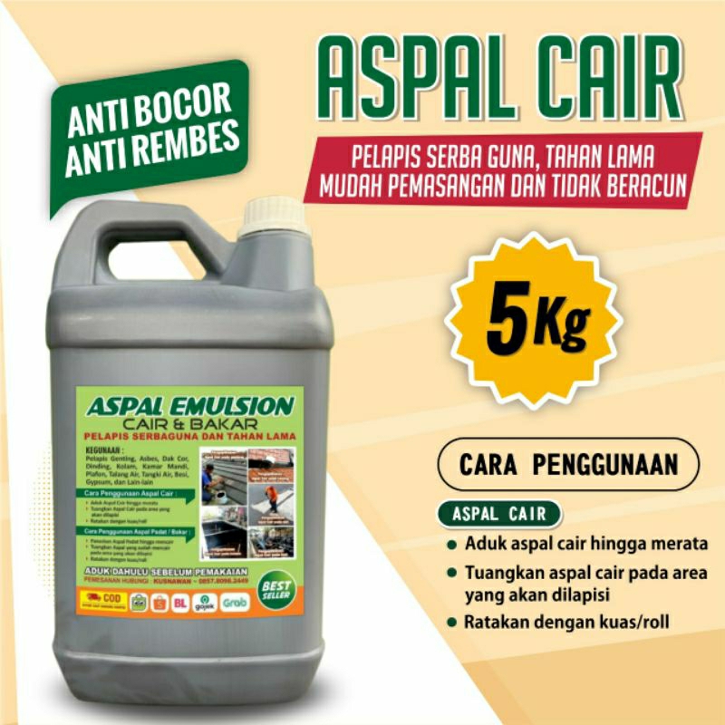 Aspal Cair 5 Kg Pelapis Anti Bocor dan Rembes untuk Atap Dak dan Jalan