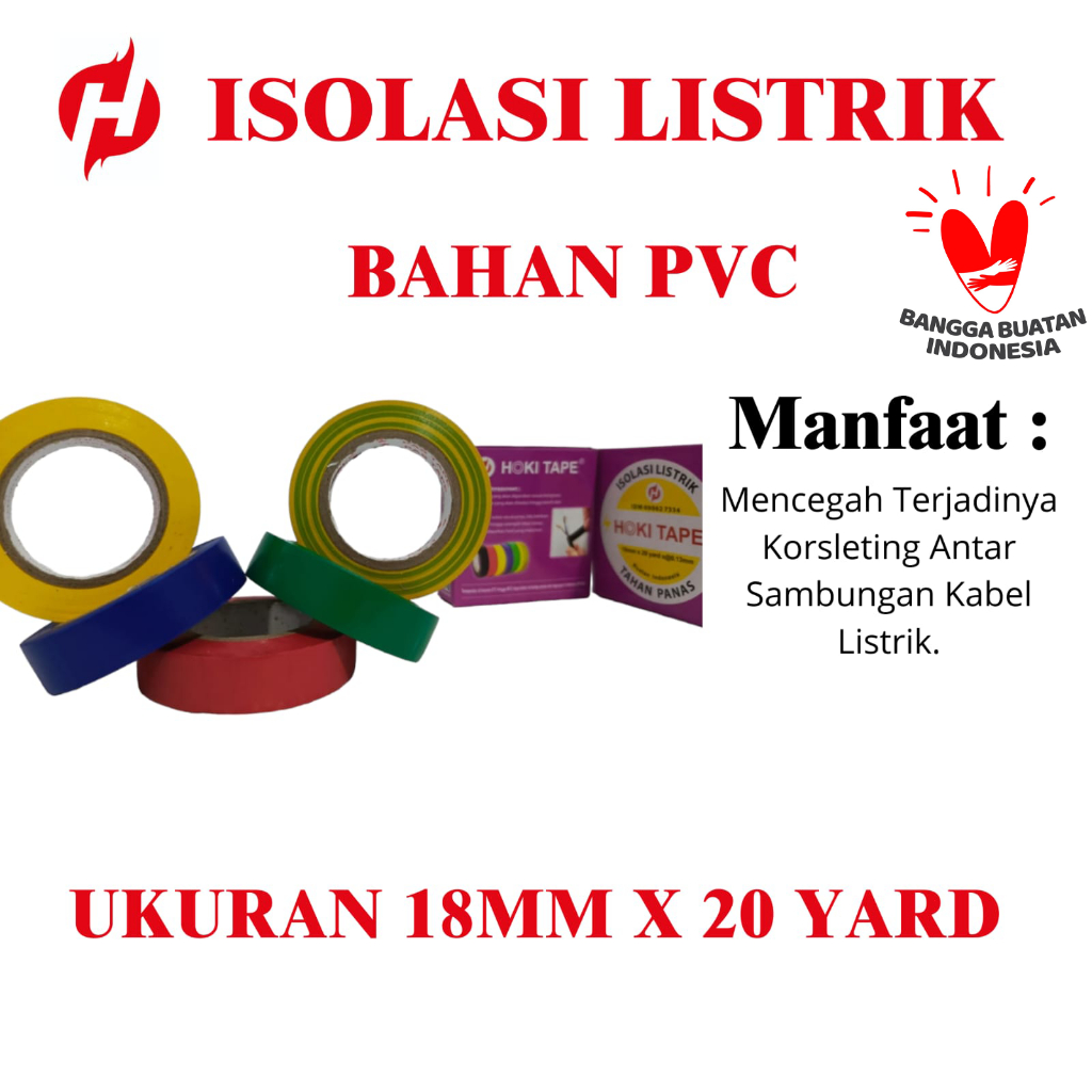

ISOLASI LISTRIK 18mm*18m*130mic HOKI TAPE ( WARNA WARNI ) KUAT, MURAH_______010
