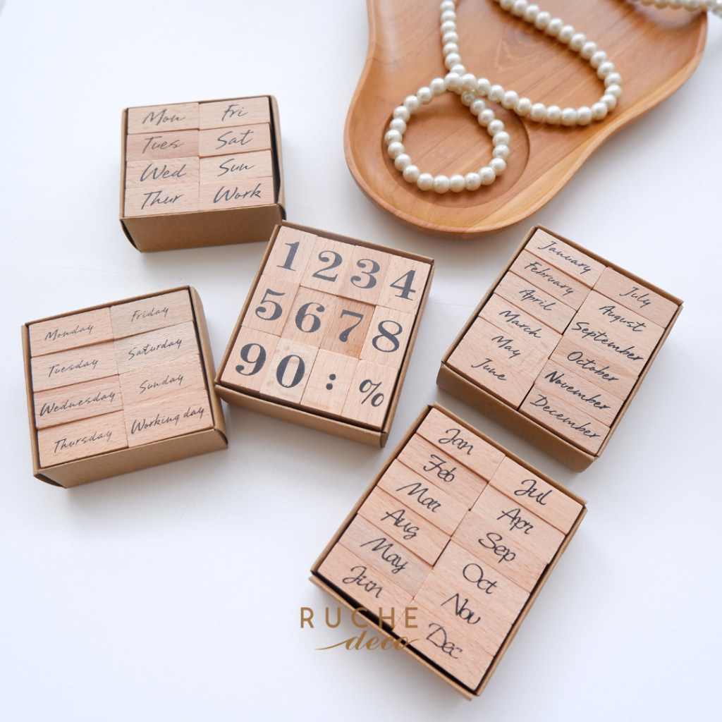 

RUCHE DECO - Wooden Stamp Month Week Numbers - Stempel Kayu Bulan Hari Nomor Stempel Kayu untuk bullet journal