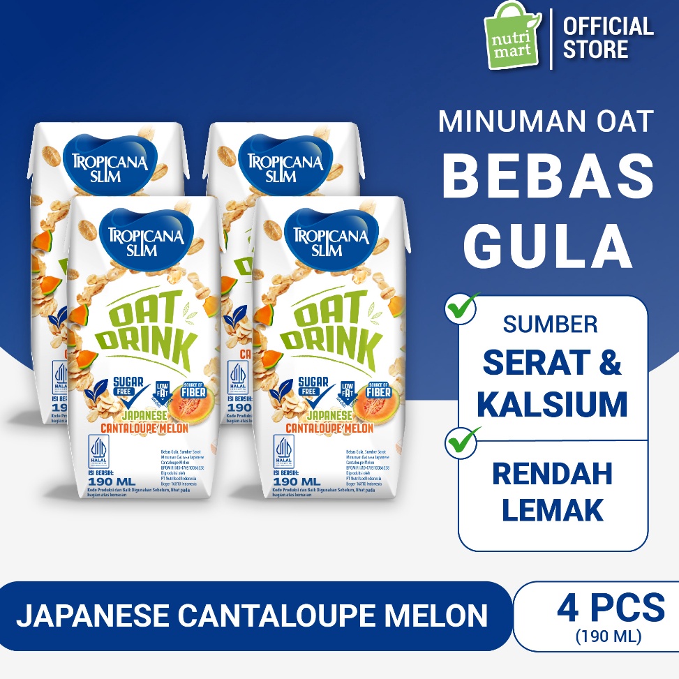 

NJXQ0048 Terbaru 4 Pack - Tropicana Slim Oat Drink Japanese Cantaloupe Melon 190 ml (RTD) - Minuman Oat Vegan Plant Based Bebas Gula