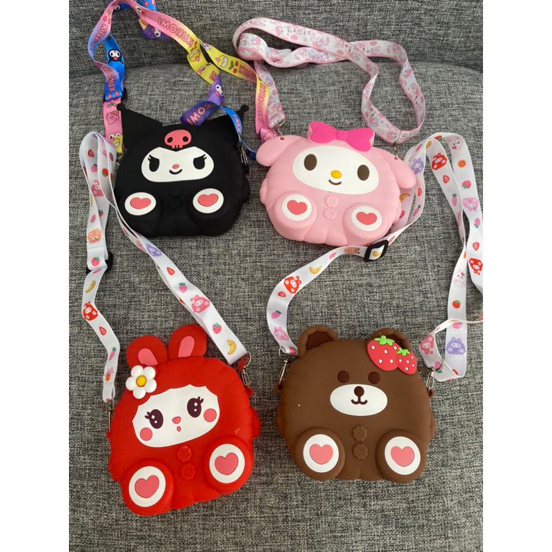 TAS SELEMPANG ANAK SILIKON KARAKTER / TAS ANAK TALI PANJANG/ TAS ANAK IMPORT