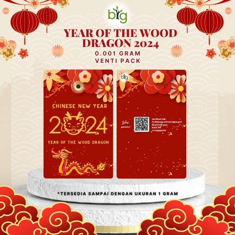 Emas Logam Mulia 24K BIG Gold 0,001 Gram , Edisi Imlek Shio Naga Happy Chinese New Year