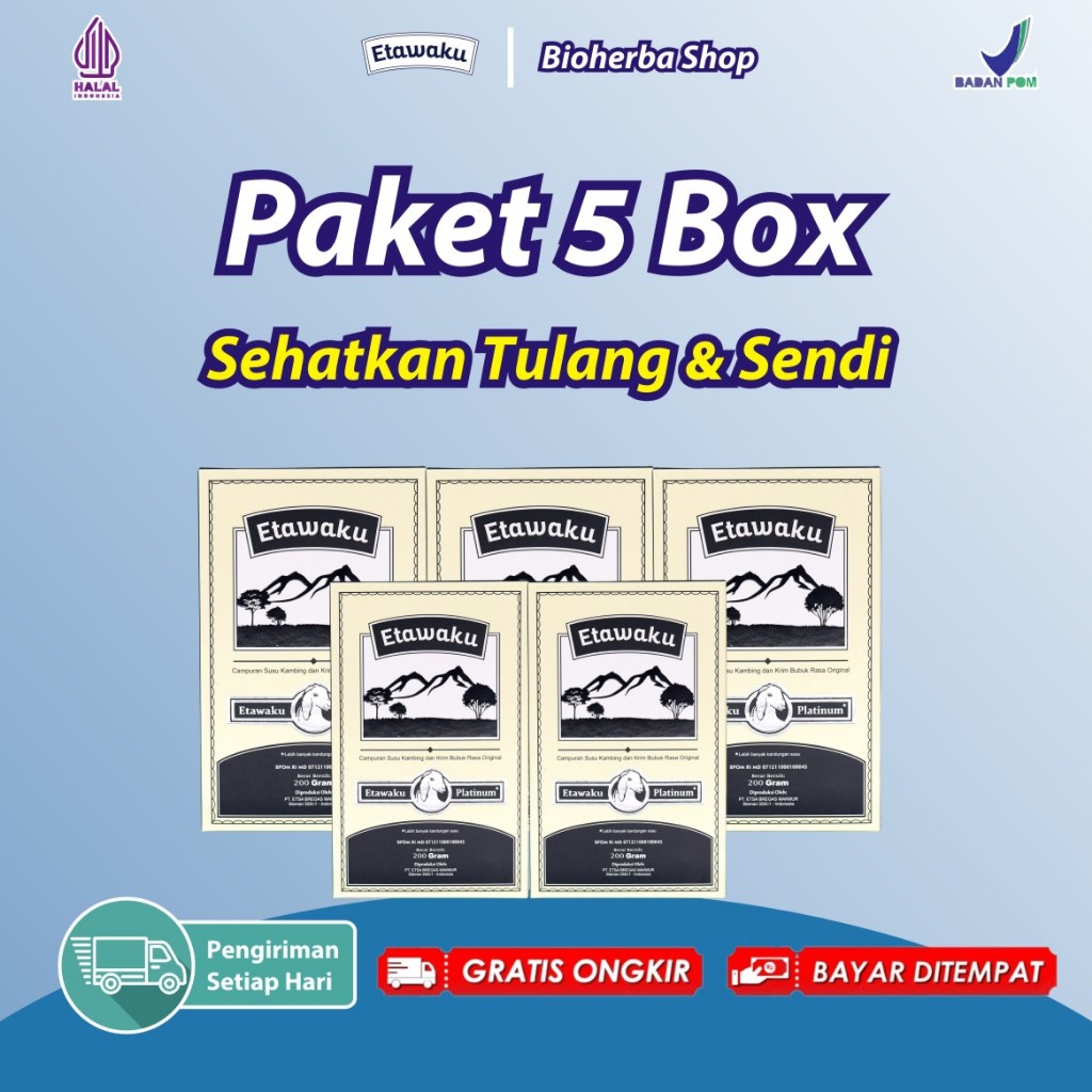 

Paket Sehat 5 Box - Susu Kambing Etawa Asli Untuk Terapi Kesehatan Masalah Pernafasan Seperti Sesak Nafas, Asma, TBC, Nyeri Dada, Bronkitis dan Menyehatkan Tulang & Sendi Susu Kambing Etawa Terpercaya Termurah