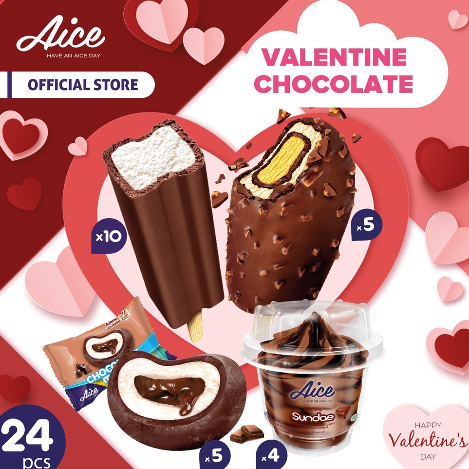 

YBTH2148 TERMURAH Paket Es Krim Aice Ice Cream Special Valentine Chocolate Total 24 Pcs Eskrim hampers