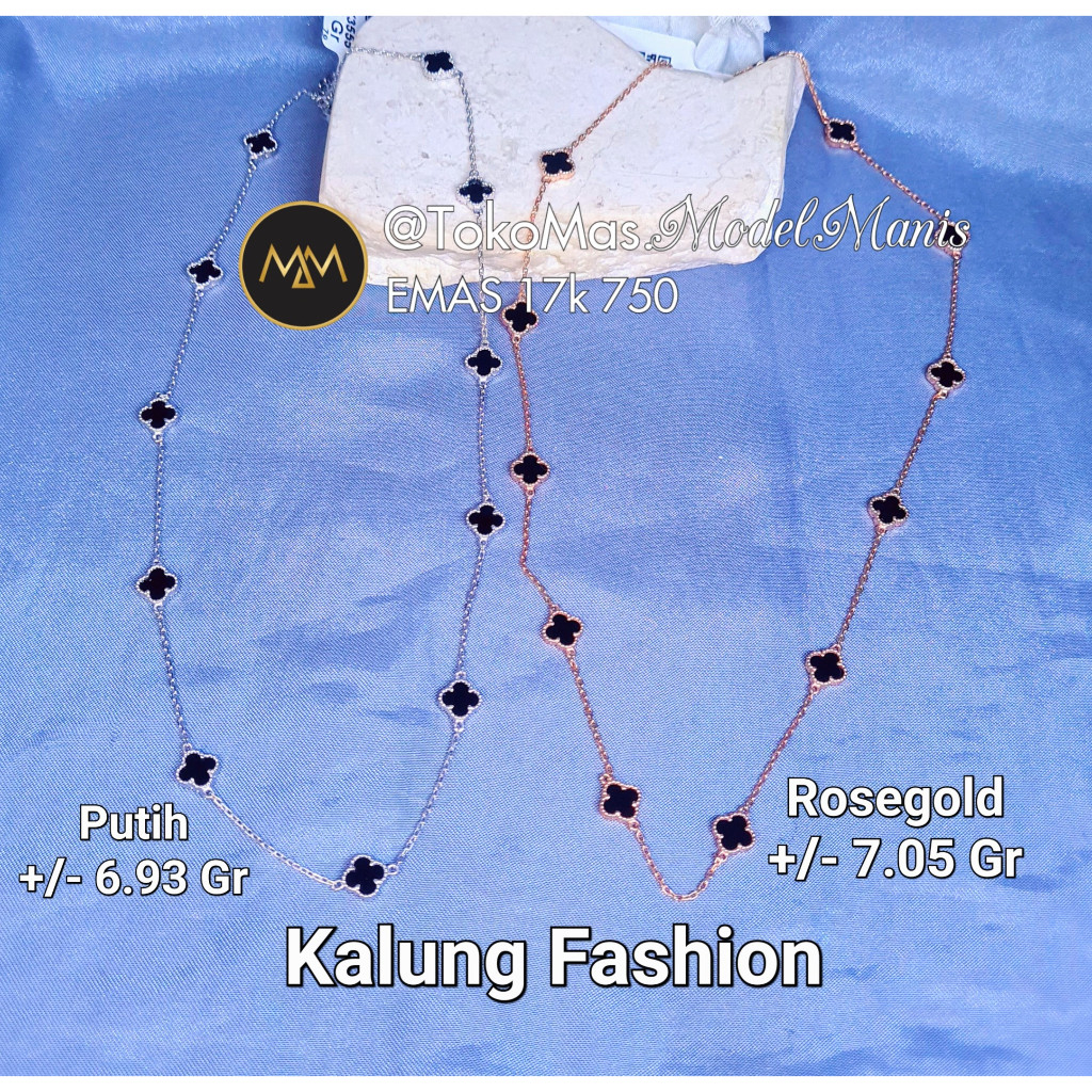 Kalung Van Cleef hitam fashion italy emas putih rosegold 750 kadar 17k