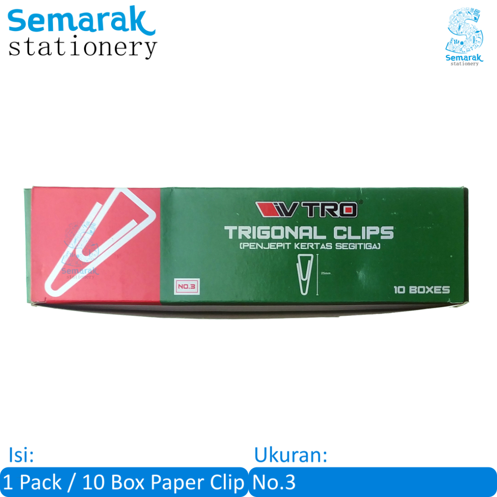 

VTRO Trigonal Clips Klip Penjepit Kertas No.3 [1 Pack / 10 Pcs]