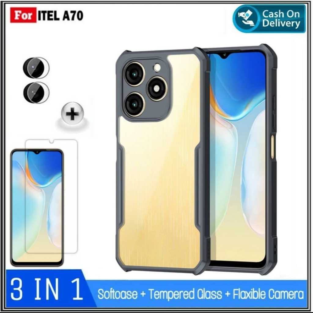 PAKET 3IN1 Case ITEL A70 ITEL A60/A60S P40 4G Casing Cover + Tempered Glass + Camera DI ROMAN ACC