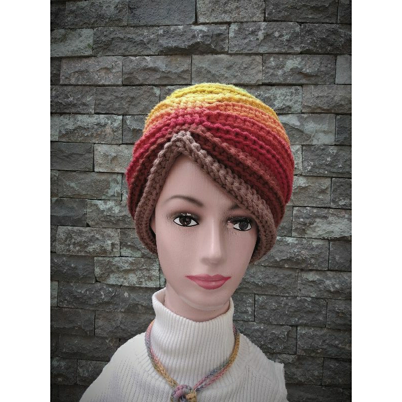 Turban instan rajut dewasa  crochet wanita/crochet turban/ciput/kupluk wanita