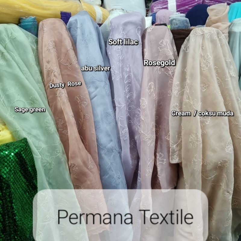 Kain Organza Bordir Bunga Rambat Organza Silk Premium Motif