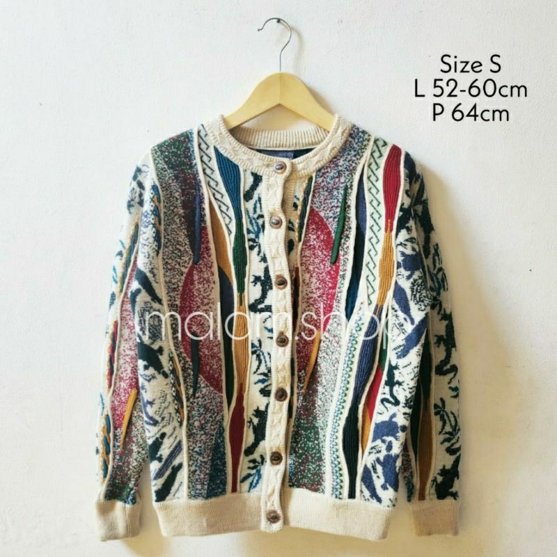 GECCU 3D Multi Color Vintage 90's Pattern Cardigan Like Coogi