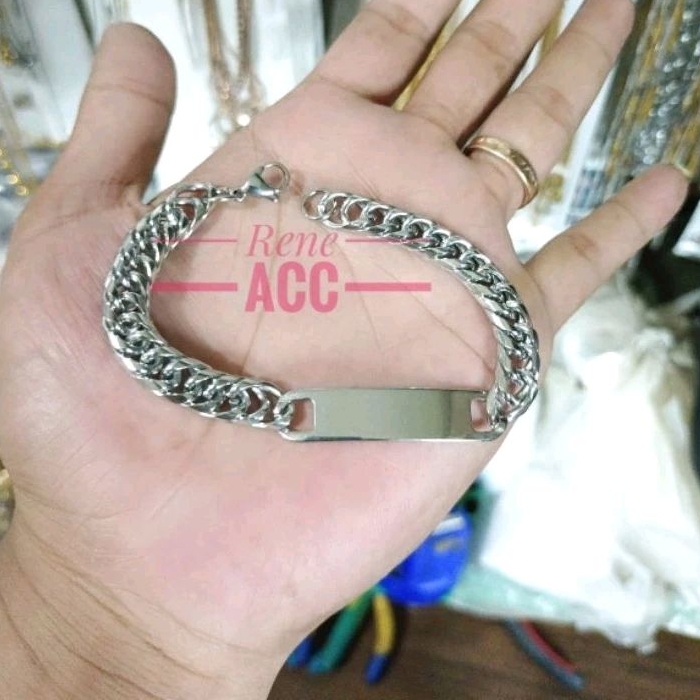 Gelang Rantai Sisik Silver Titanium plat polos