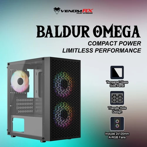VenomRX Casing PC Baldur Omega Black M-ATX 3x120mm A-RGB Fan