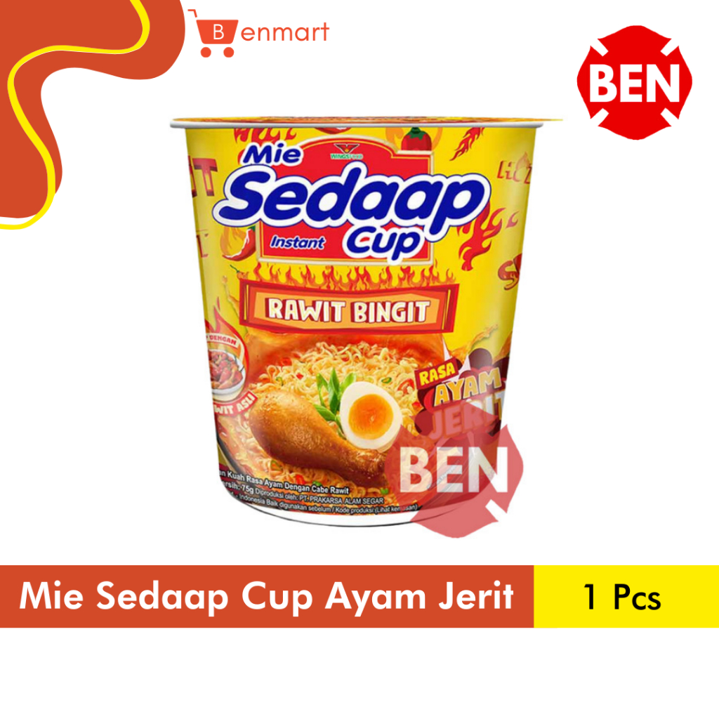 Mie Sedaap Cup AYAM JERIT 1 Pcs - Mi Kuah Pedas Cabe Rawit Pedas Dus