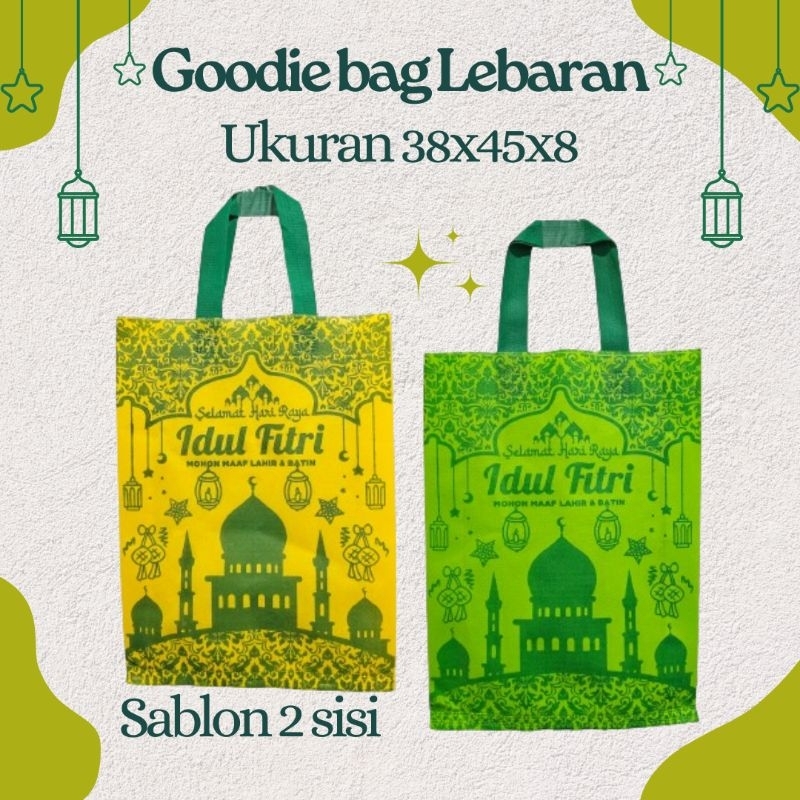 (LUSINAN 12pcs) Goodie bag LEBARAN 38x45x8 edisi 2024 sablon 2 sisi/tas lebaran