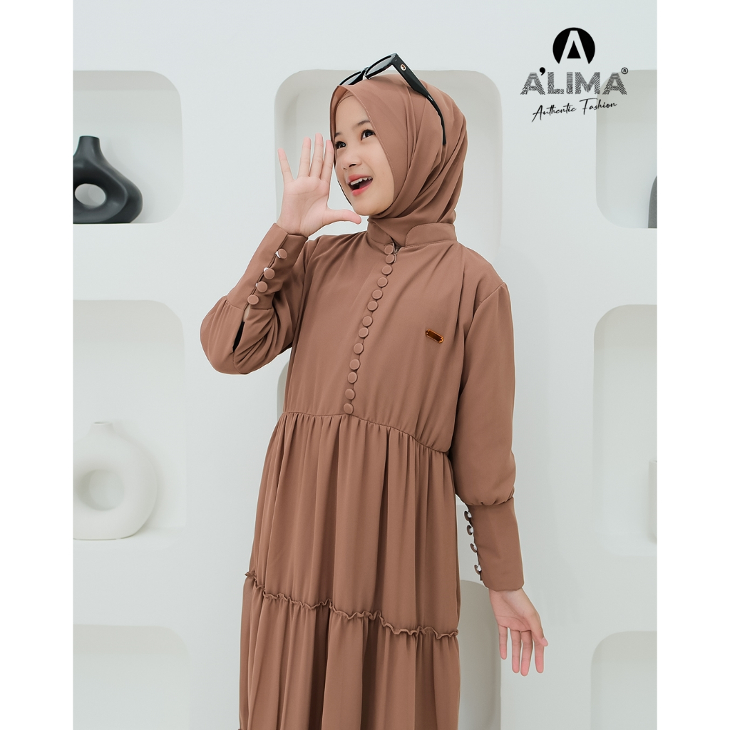 Gamis Anak Perempuan Syari Set Khimar Dress Kids Bahan Ceruty Babydoll Ukuran (M/L/XL) Usia 6-15 Tahun