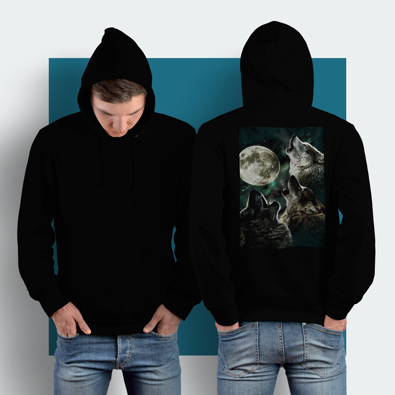 Jaket Hoodie Wolf Full Moon Hoodie Jumper Pullover & Zipper (Ritsleting) Bahan Cotton Fleece