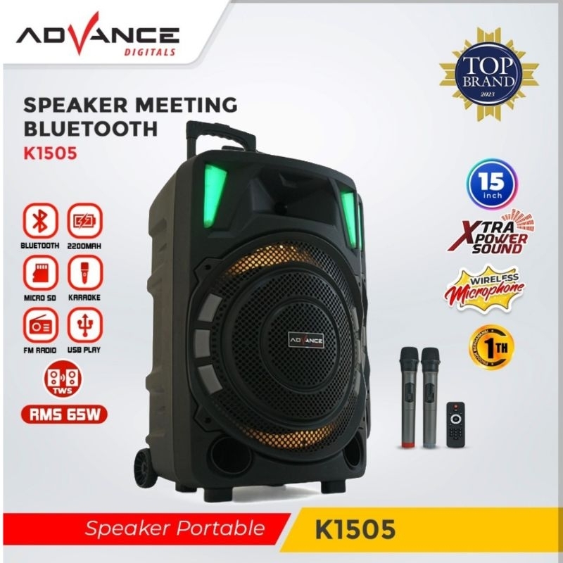ADVANCE SPEAKER PORTABLE TROLI BLUETOOTH 15 INCH K-1505