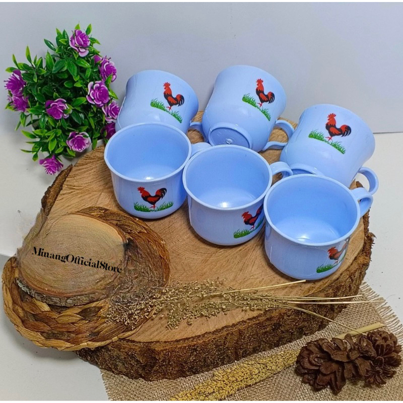 Cangkir ayam jago plastik 6 pcs | Cangkir Ayam Jago Plastik | Gelas Plastik Ayam Jago | Gelas tangka