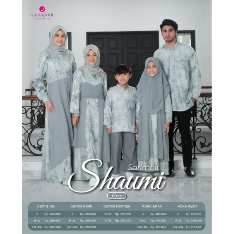 SARIMBIT GAMIS SHAUMI GREY BY RAUNAPRIDE COUPLE FAMILY