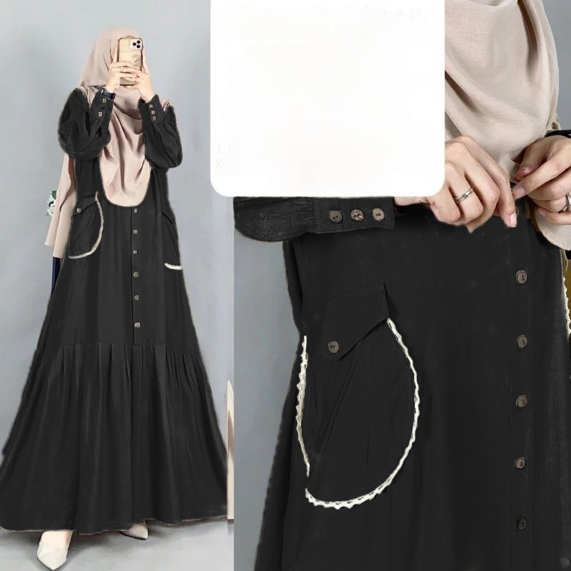 Gamis Wanita bahan CRINKLE PREMIUM KIFARI DRESS mix renda model terbaru 2024 simple dan fashionable