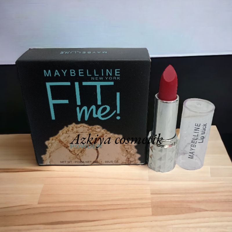 PAKET LIPSTIK MAYBELLINE + BEDAK MAYBELLINE FITME 2IN1/BEDAK KERING DAN BASAH