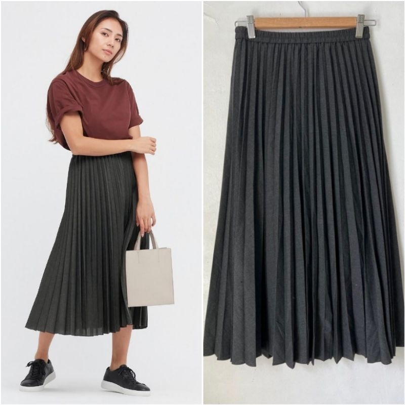 Uniqlo Accordion Dark Grey Pleated Skirt