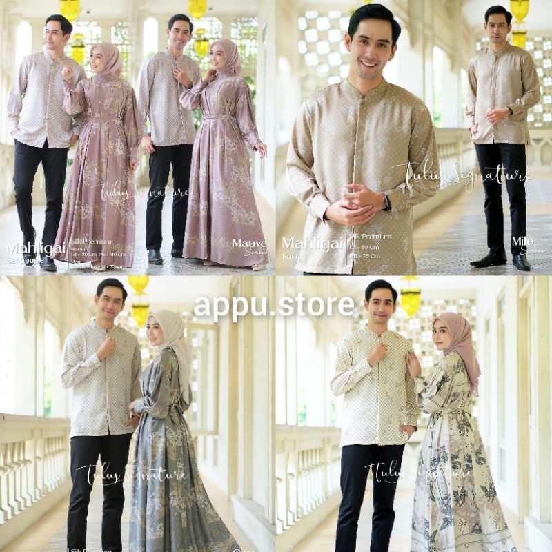 Mahligai Set Couple Baju Lebaran Couple Jumbo Satin Silk Premium Print LD 120 Busui Pakaian Pasangan