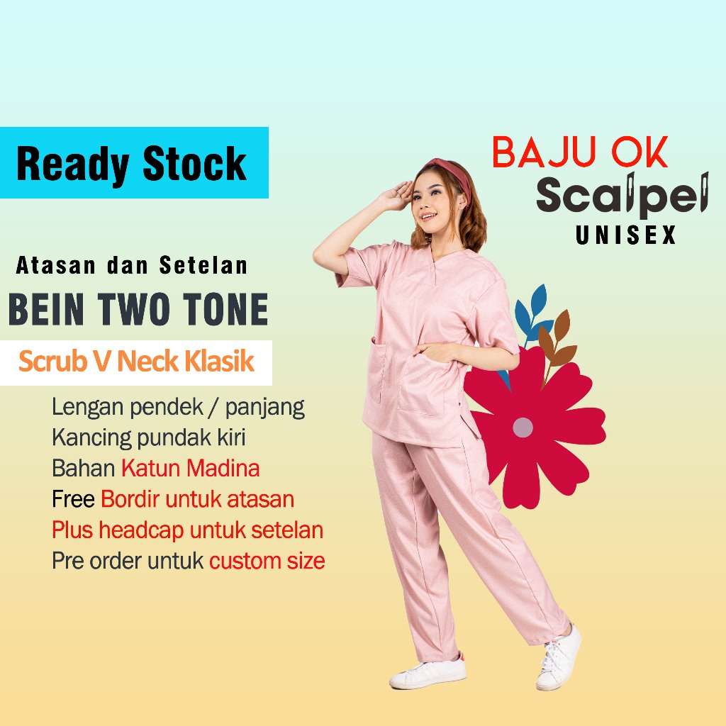 [FREE BORDIR NAMA] Scrub medis BEIN MADINA TWO TONE unisex