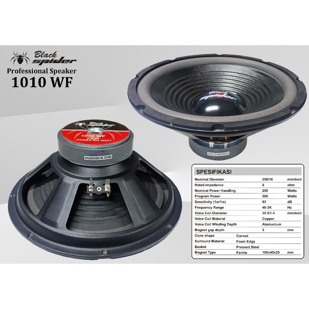BS 1010 WF Speaker Komponen Black Spider - Woofer 10 Inch