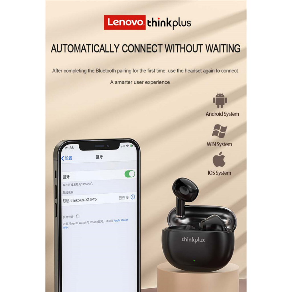 Lenovo Thinkplus Earphone TWS Bluetooth HiFi Low Latency HD Call - X15 Pro - Black