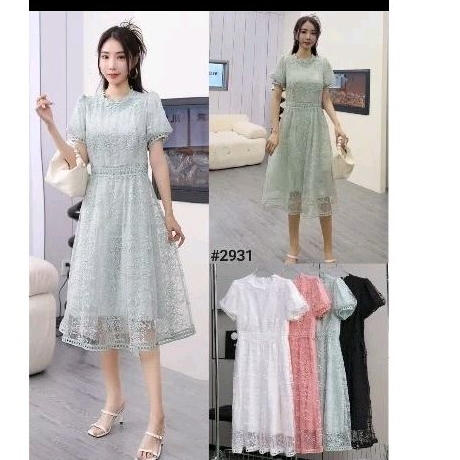 am.dress brukat lengan balon