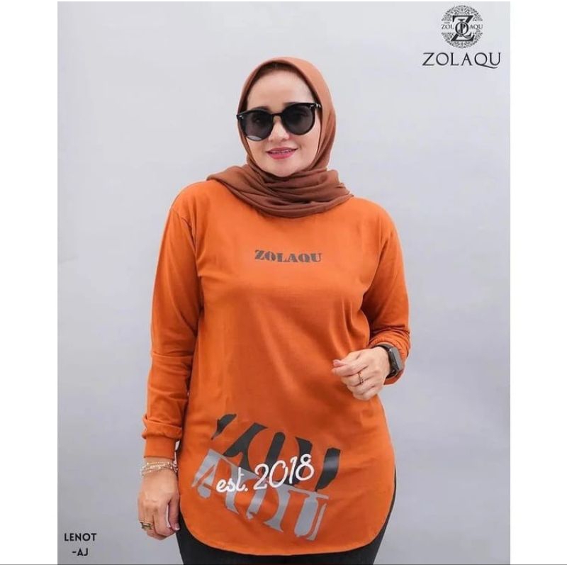 Kaos Semi Tunik Lengan Panjang Zolaqu COTTON COMBED 24S Zolaqu Jumbo Kekinian Terbaru