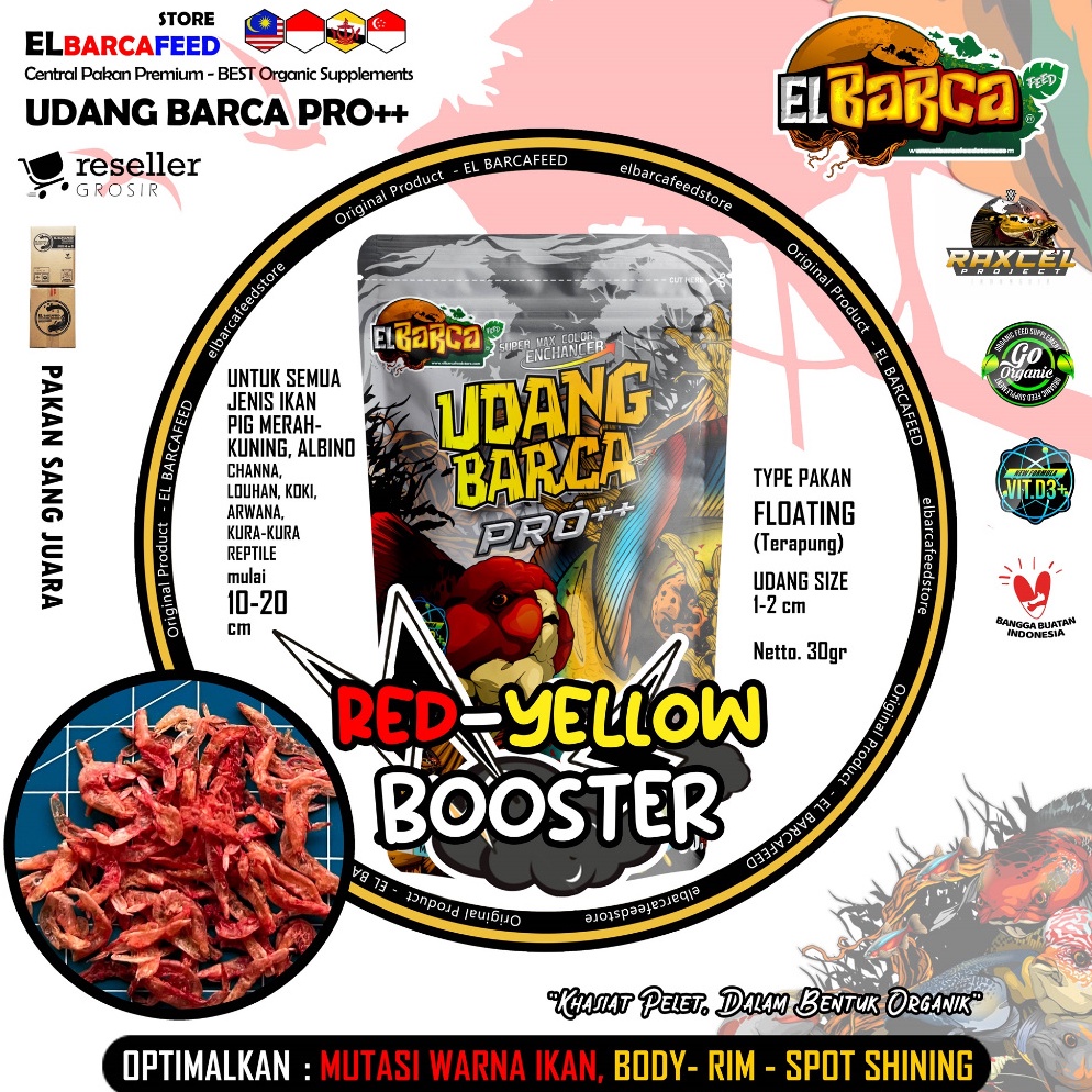 Lariz IdH2t7S UDANG BARCA Pro SUPER REDYELLOW Udang Kering Pakan Pelet Ikan reptile optimalkan mutas