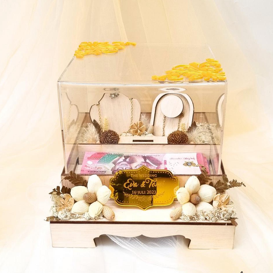 Promotion CodeR7d7C Tersedia Kotak Hantaran Pernikahan Uang dan Perhiasan Full Set XL Kayu Akrilik R