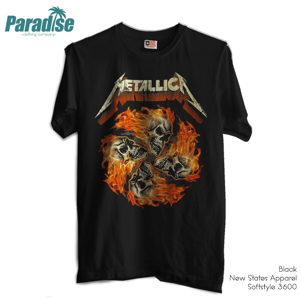 PARADISE Baju Kaos Band - Metallica Flaming Skull